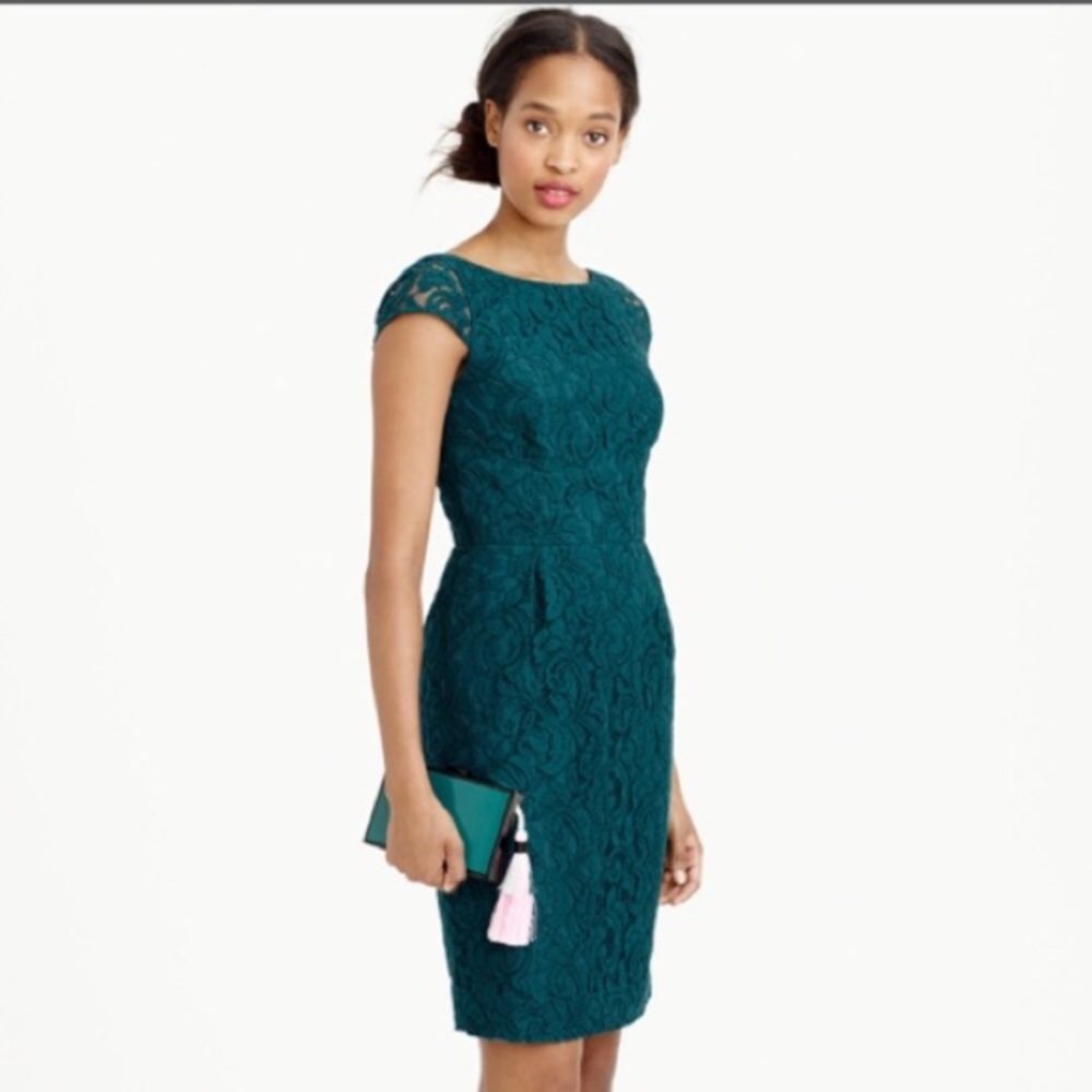 JCrew Elsa Leavers Lace Dress in Jade Size 2 EUC